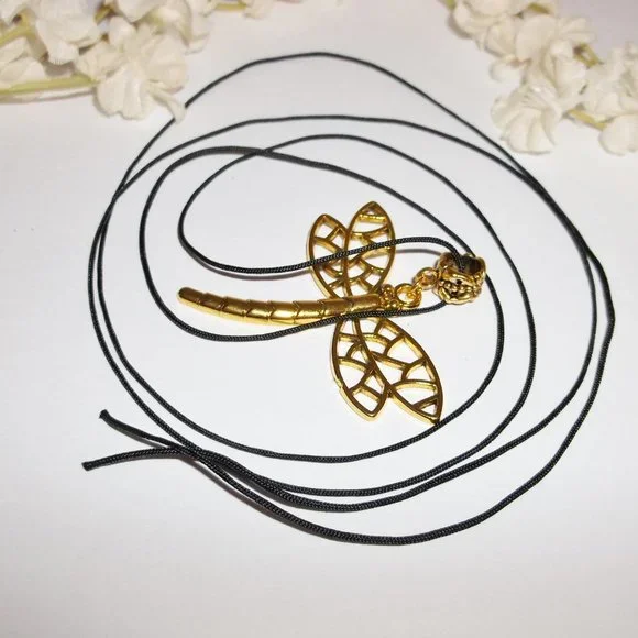 Large Gold Dragonfly Necklace Statement Gift Idea Big Adjustable Length NWT 7282 - Picture 5 of 11